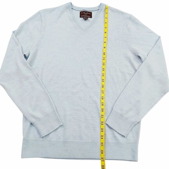 Black Brown 1826 Sweater Mens Medium Light Blue Fine Merino Wool Knit V-Neck - Picture 10 of 10